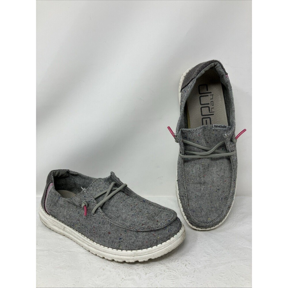 Hey Dude Shoes Womens Size 8 Gray Canvas Wendy Black Confetti Slip On Loafers
